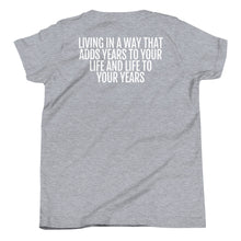 Load image into Gallery viewer, Youth Life Skill: Age-Defying Health Short Sleeve Unisex T-Shirt (Two Sided)