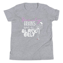Load image into Gallery viewer, Beauty Brains And A Black Belt Youth Short Sleeve T-Shirt