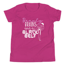 Load image into Gallery viewer, Beauty Brains And A Black Belt Youth Short Sleeve T-Shirt