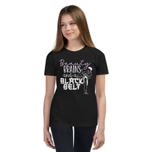 Load image into Gallery viewer, Beauty Brains And A Black Belt Youth Short Sleeve T-Shirt