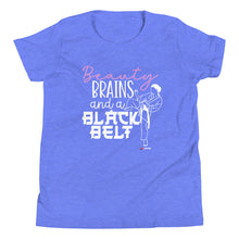 Load image into Gallery viewer, Beauty Brains And A Black Belt Youth Short Sleeve T-Shirt
